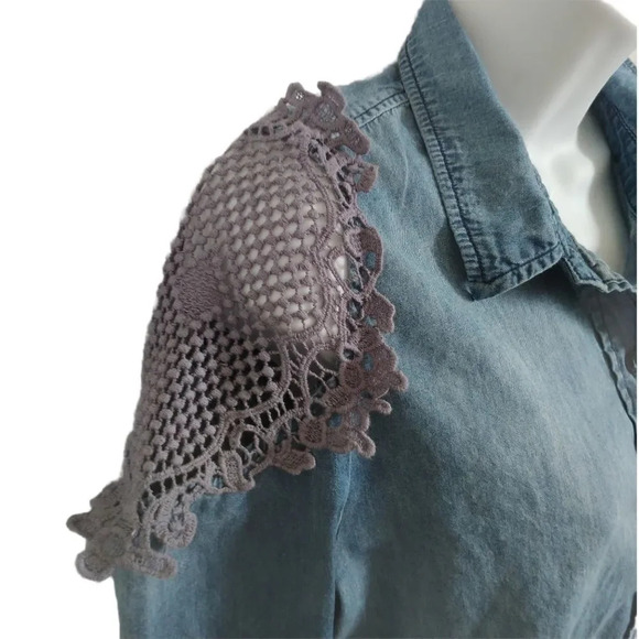 Hippie Laundry Blue Denim Shirt, Cold Shoulder, M - Picture 3 of 7